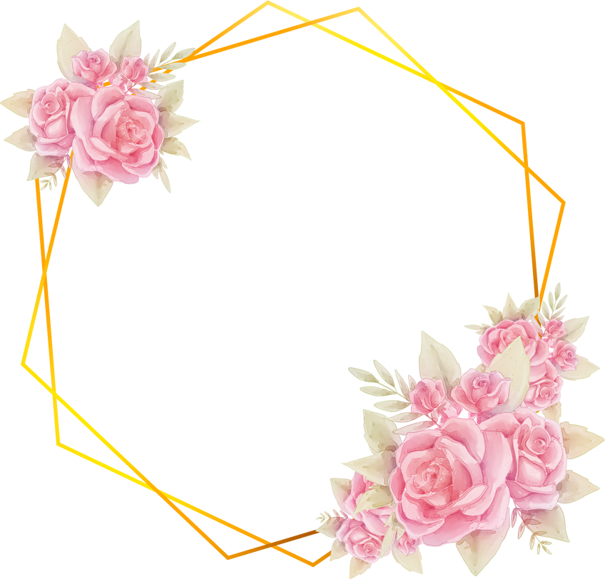 Watercolor floral golden polygon frame